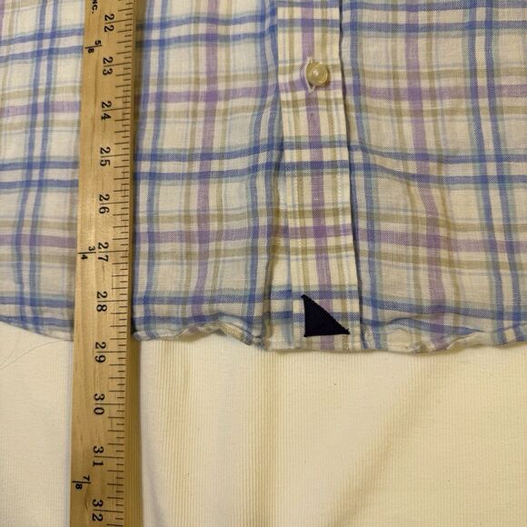 Untuckit Shirt Mens X Large White Blue Plaid Short Sleeve 100% Linen Preppy - Picture 5 of 8